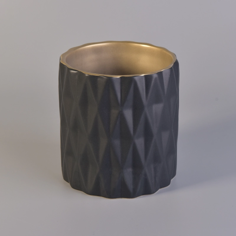 Luxury diamond matte black ceramic candle holders