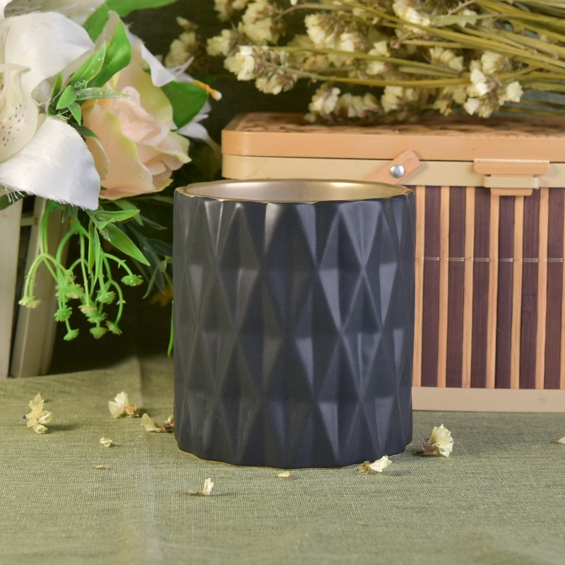 Luxury diamond matte black ceramic candle holders