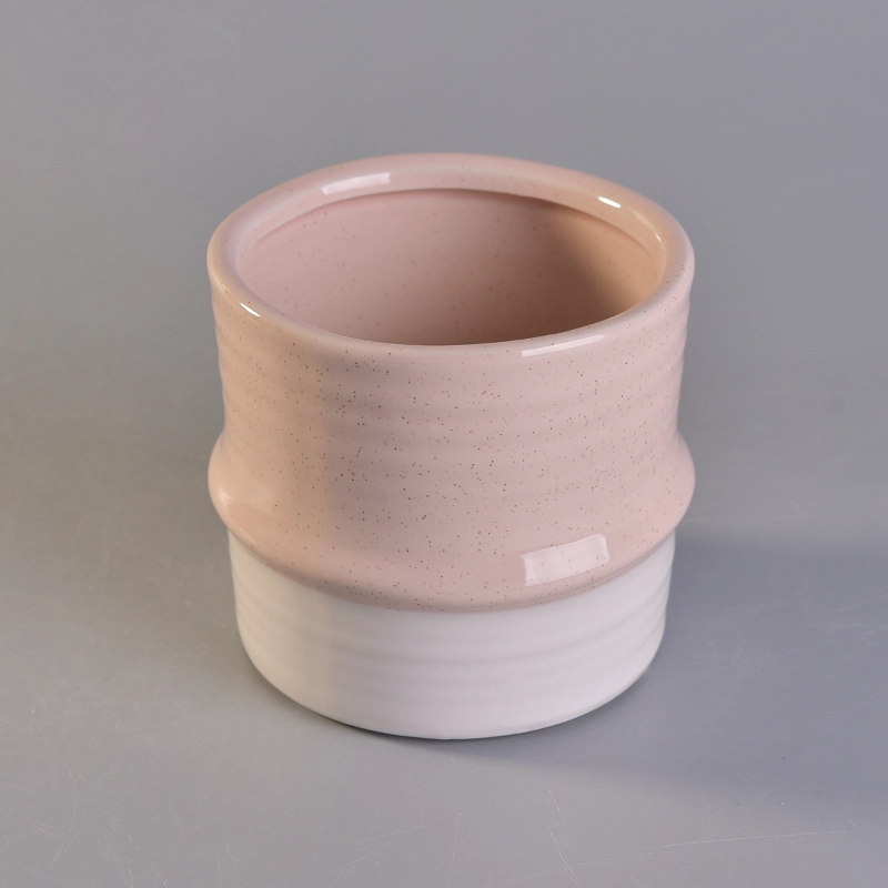 Black embossed painted cylinder ceramic candle jars wholesale Home decorative two tone color ceramic candle holder