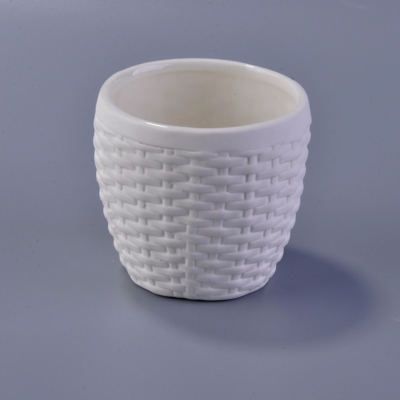 Weave pattern matte white ceramic candle vessels wholesale Weave pattern matte white ceramic candle vessels wholesale