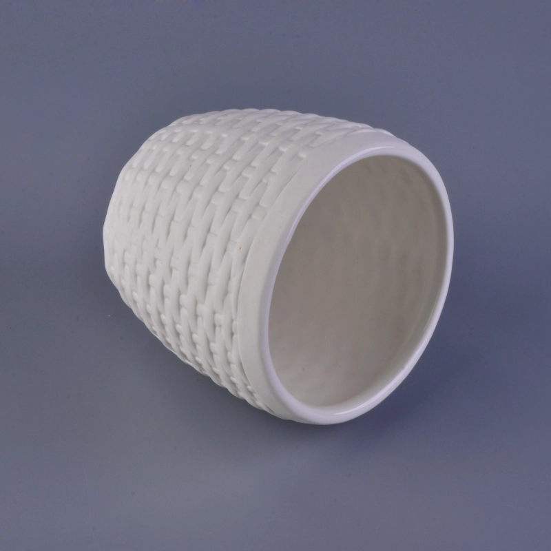 Weave pattern matte white ceramic candle vessels wholesale Weave pattern matte white ceramic candle vessels wholesale