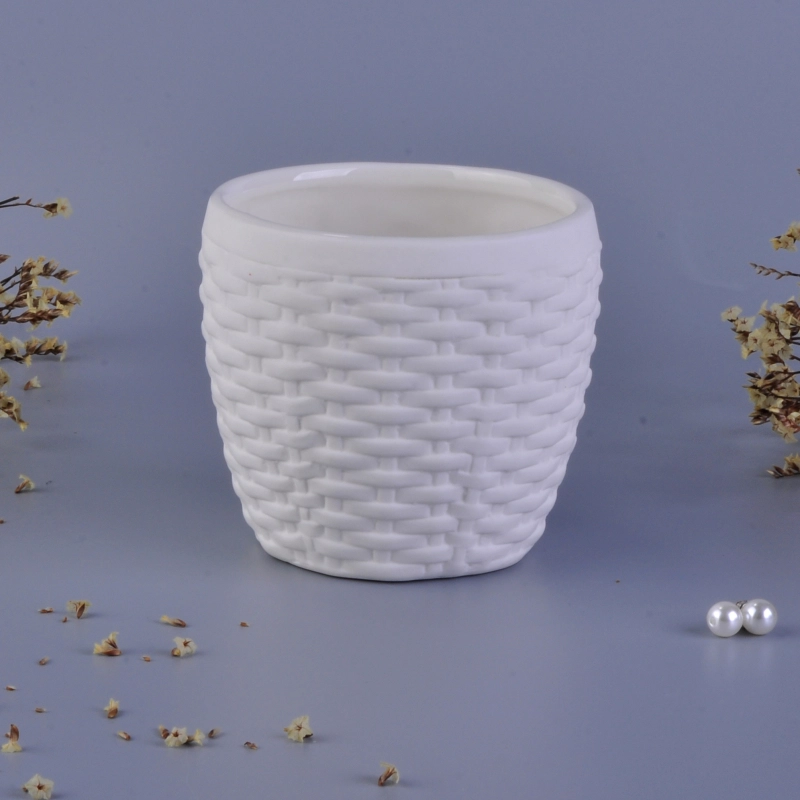 Weave pattern matte white ceramic candle vessels wholesale Weave pattern matte white ceramic candle vessels wholesale
