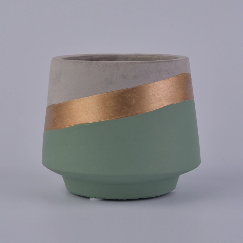 Retro Cement Candle Containers with Gold Stripe for Home Decoration Retro Cement Candle Containers with Gold Stripe for Home Decoration