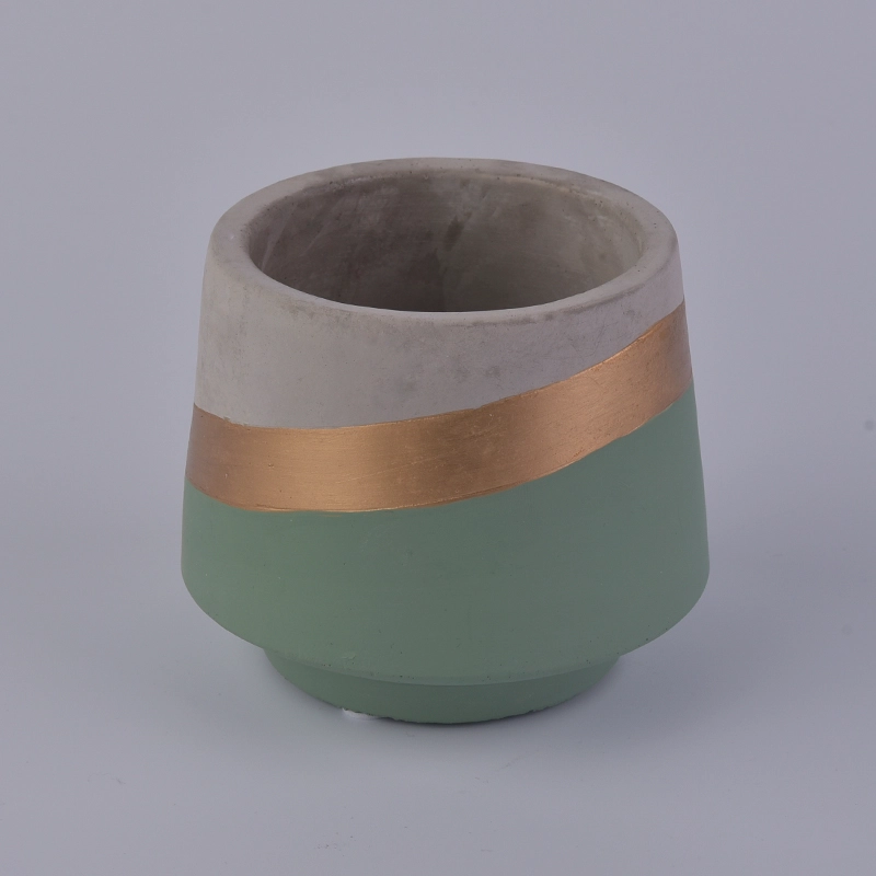 Retro Cement Candle Containers with Gold Stripe for Home Decoration Retro Cement Candle Containers with Gold Stripe for Home Decoration