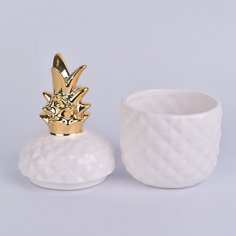 golden top ceramic pineapple shaped jar white glazed golden top ceramic pineapple shaped jar white glazed
