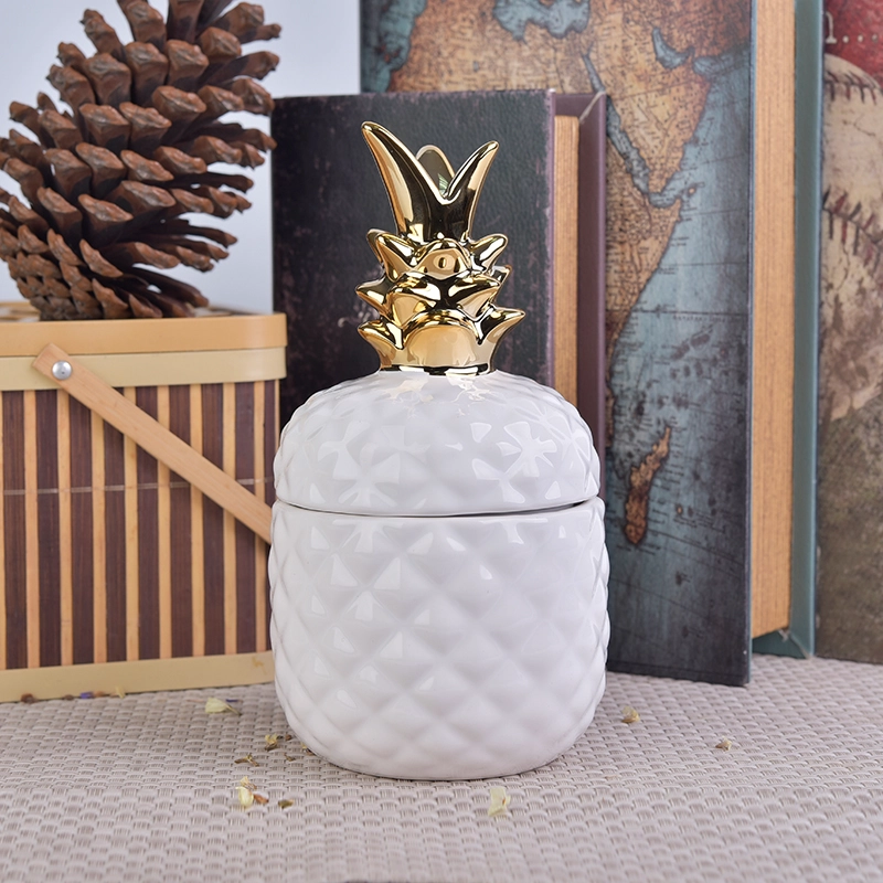 golden top ceramic pineapple shaped jar white glazed golden top ceramic pineapple shaped jar white glazed