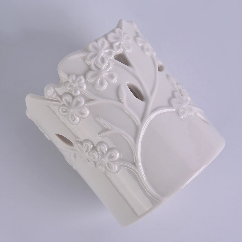 Custom white flower perforated ceramic wedding candle holder