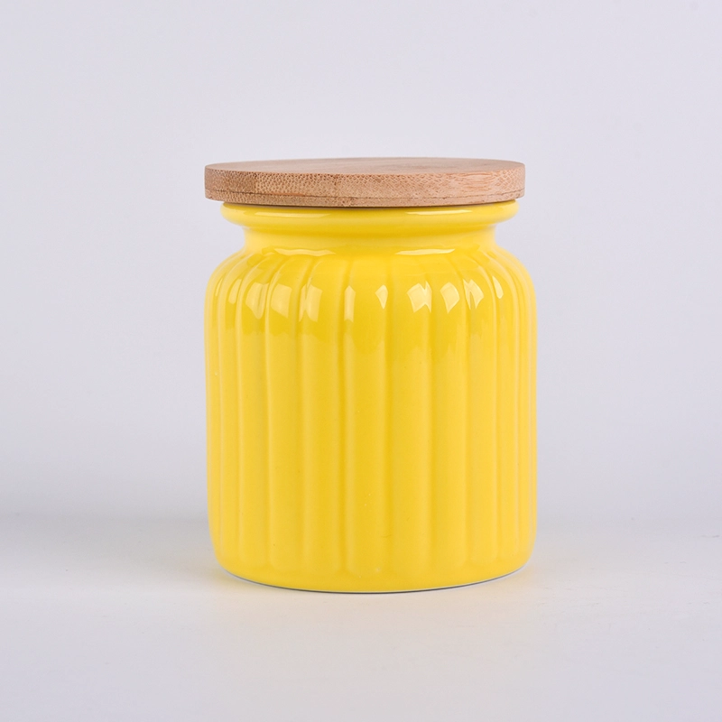 10 oz pumpkin design yellow ceramic candle jars with bamboo lid