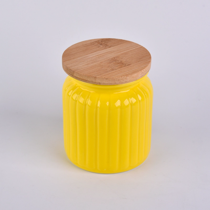 10 oz pumpkin design yellow ceramic candle jars with bamboo lid