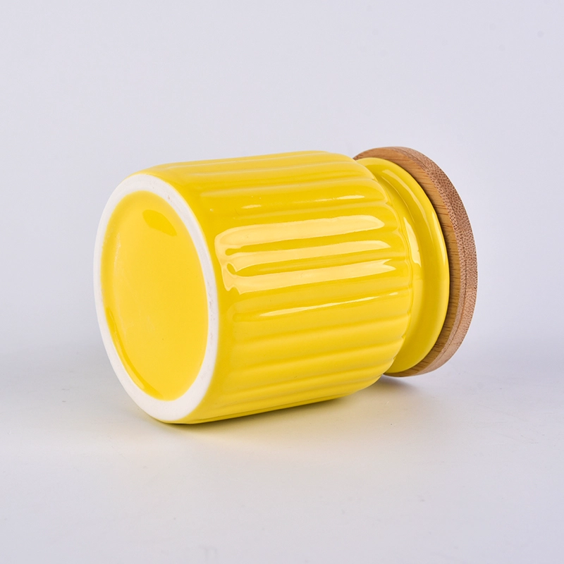 10 oz pumpkin design yellow ceramic candle jars with bamboo lid
