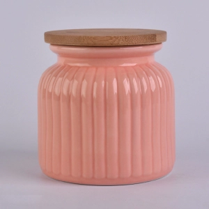 22oz wax filling glossy glazed ceramic candle jars with wood lid
