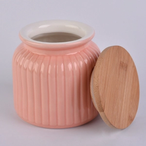 22oz wax filling glossy glazed ceramic candle jars with wood lid