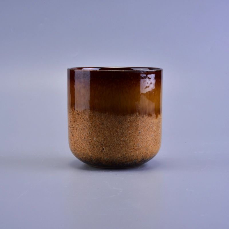 Copper glazed ceramic candle making jar with 380ml for wholesale