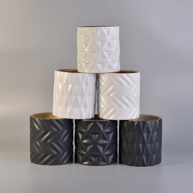 diamond pattern ceramic candle jar with golden inside