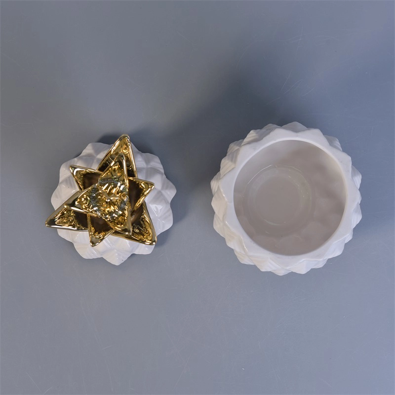 White pineapple ceramic jar with gold lid 12 oz volume