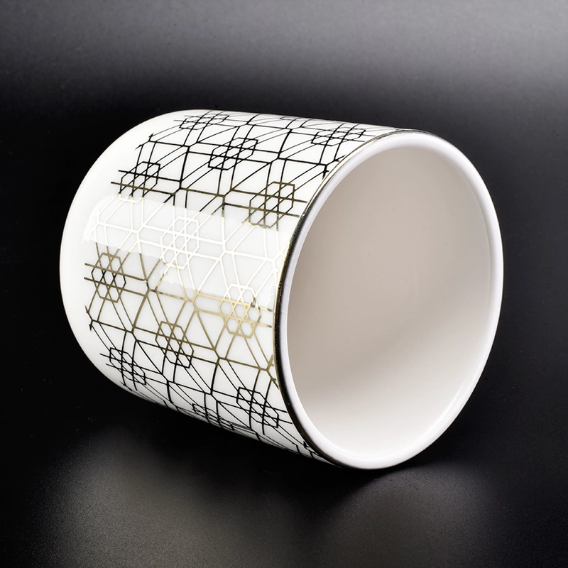 10oz white ceramic candle cup with gold printing
