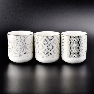 round bottom white ceramic jar with gold printing