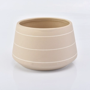 680ml yellow ceramic candle container with white lines