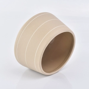 680ml yellow ceramic candle container with white lines
