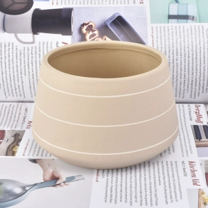 680ml yellow ceramic candle container with white lines