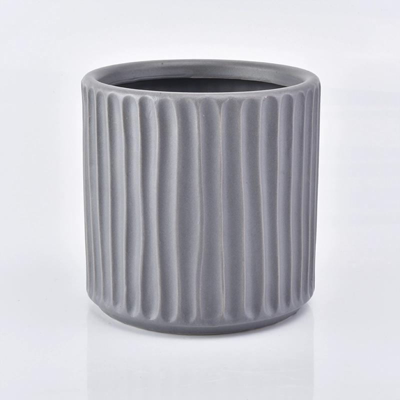 580ml Vertical stripes matte grey ceramic candle holder for decoration 580ml Vertical stripes matte grey ceramic candle holder for decoration