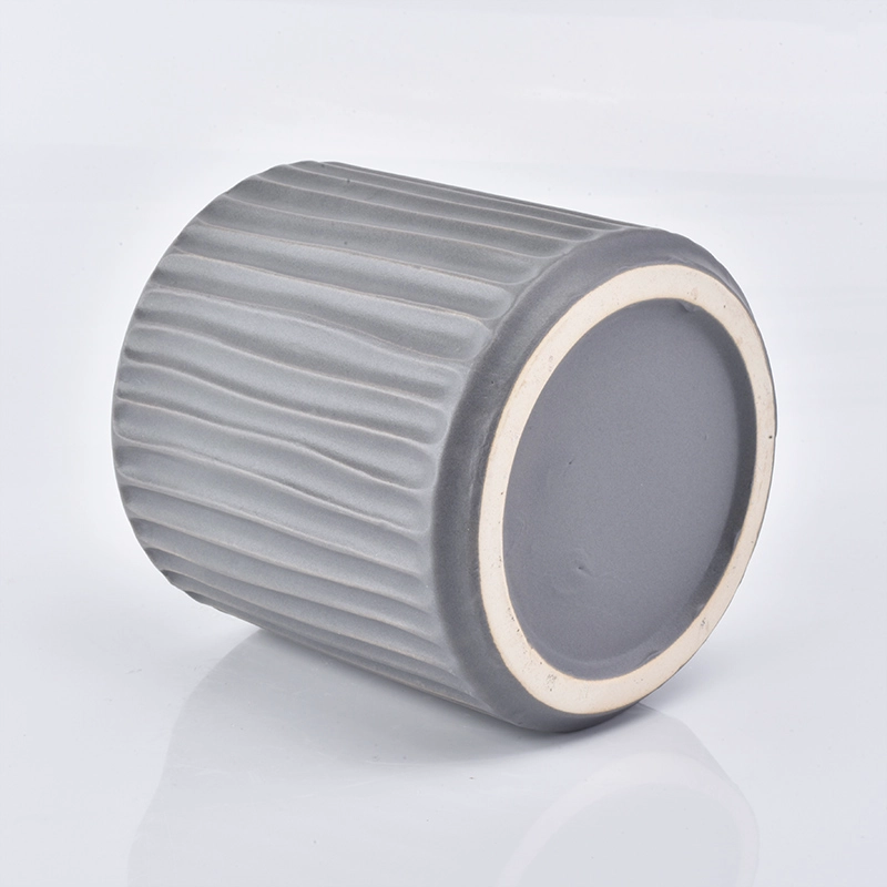 580ml Vertical stripes matte grey ceramic candle holder for decoration 580ml Vertical stripes matte grey ceramic candle holder for decoration