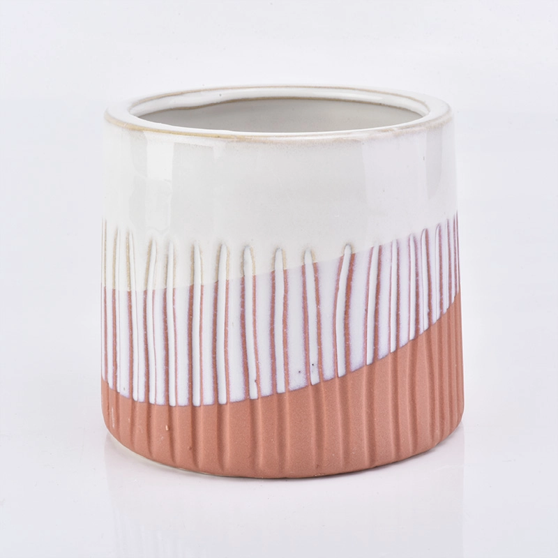 Orange glazed ceramic empty candle jar 500ml 