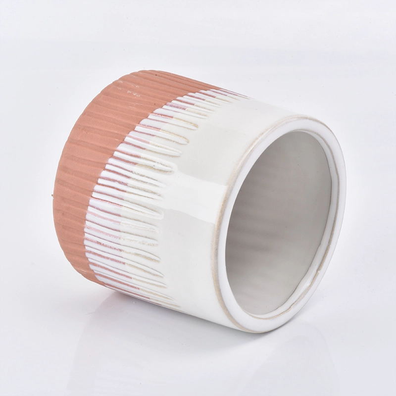 Orange glazed ceramic empty candle jar 500ml 