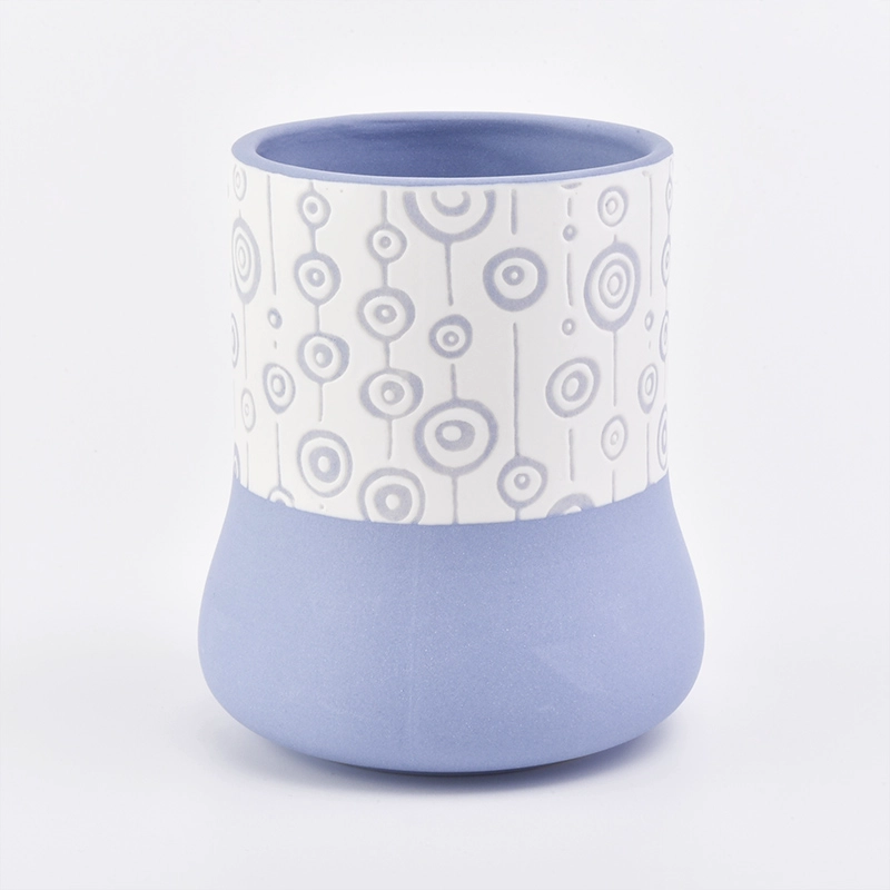 Ceramic candle jar blue and white color with unique pattern