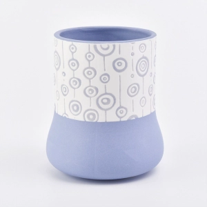 Ceramic candle jar blue and white color with unique pattern