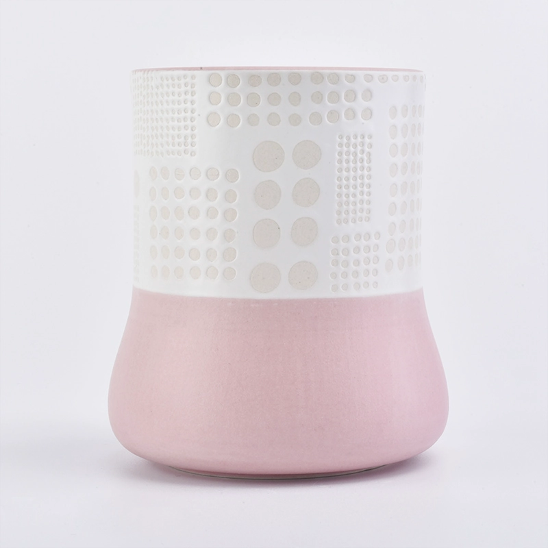 Elegant engraved  ceramic candle jars cylinder candle jar for home deco