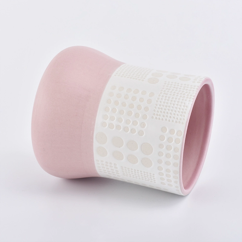 Elegant engraved  ceramic candle jars cylinder candle jar for home deco