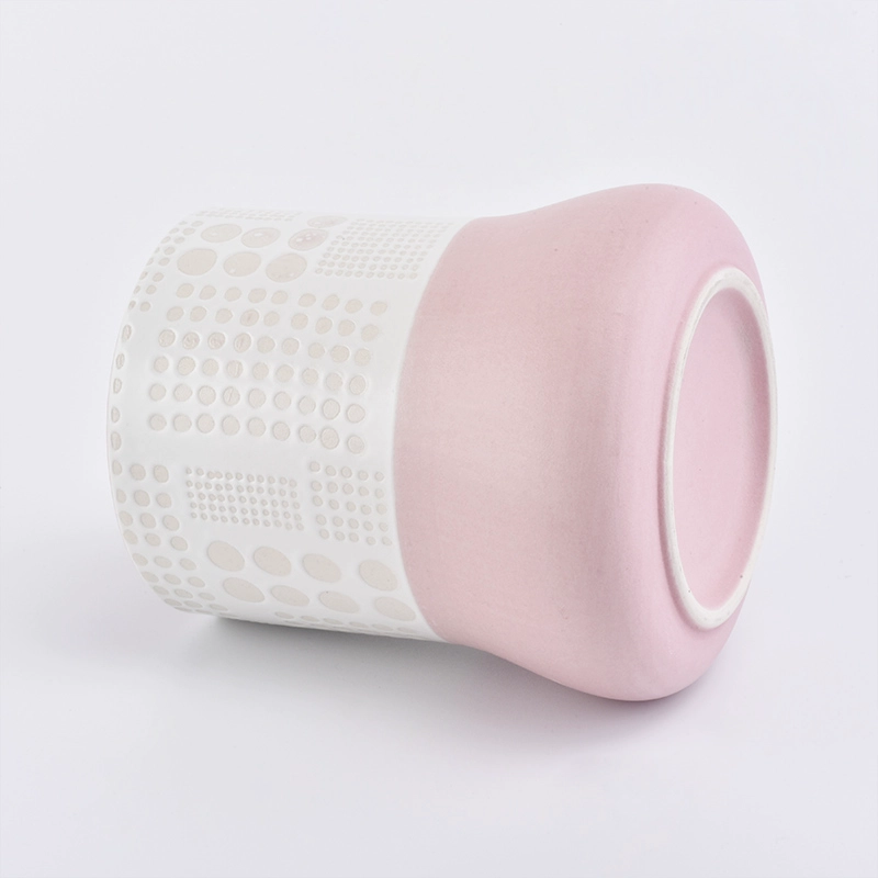 Elegant engraved  ceramic candle jars cylinder candle jar for home deco