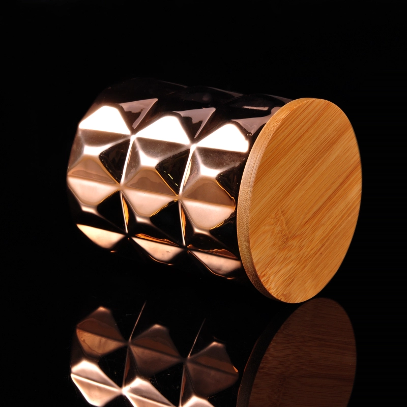 Big capacity bronze ceramic candle container with wooden lid Big capacity bronze ceramic candle container with wooden lid