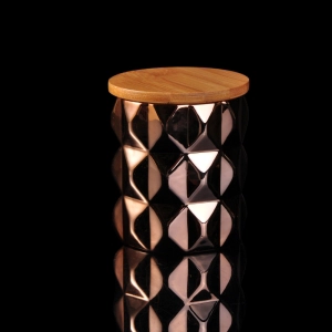 Big capacity bronze ceramic candle jar with wooden lid