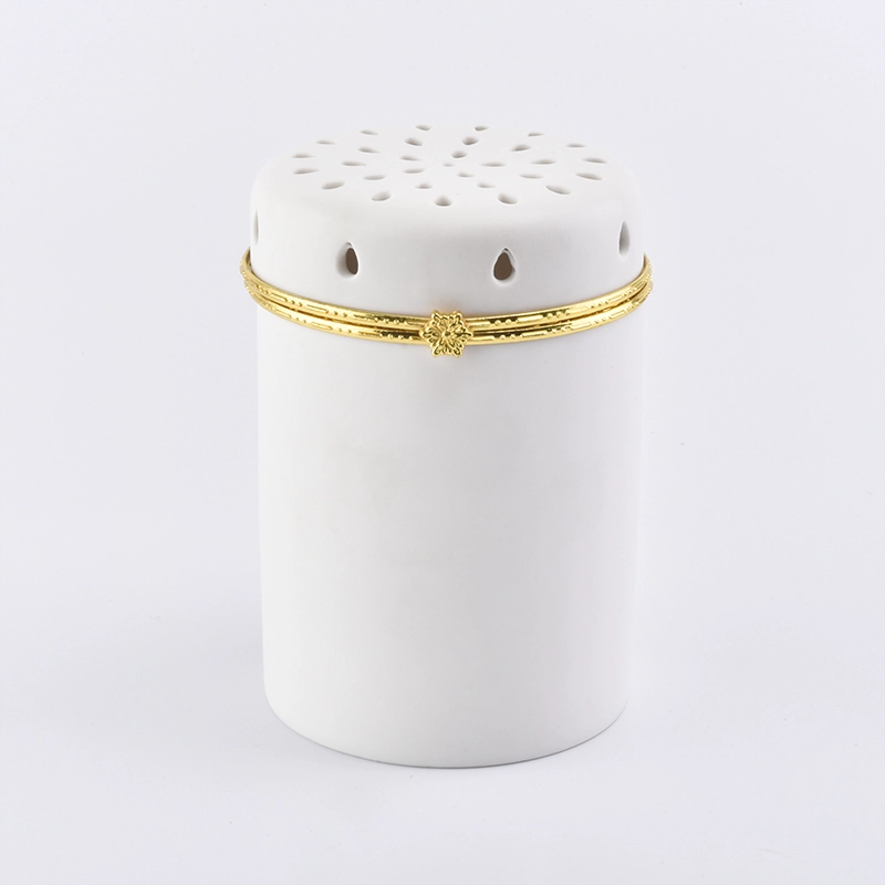 white ceramic candle jar with hollow out lid white ceramic candle jar with hollow out lid