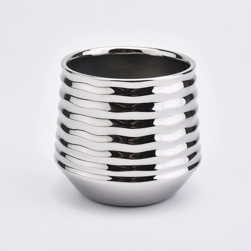 Metallic Silver Stripes Ceramic Candle Jars Home Decoration Metallic Silver Stripes Ceramic Candle Jars Home Decoration