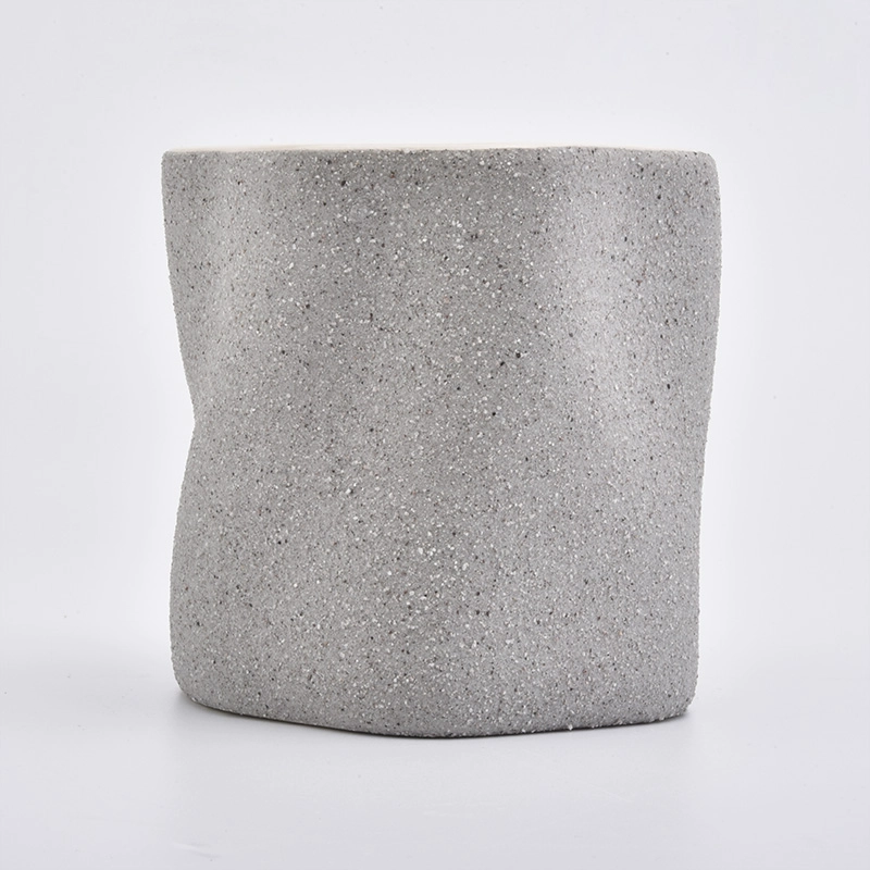 Waved Sandy Grey Ceramic Holders Ceramic Candle Vessle Home Decoration