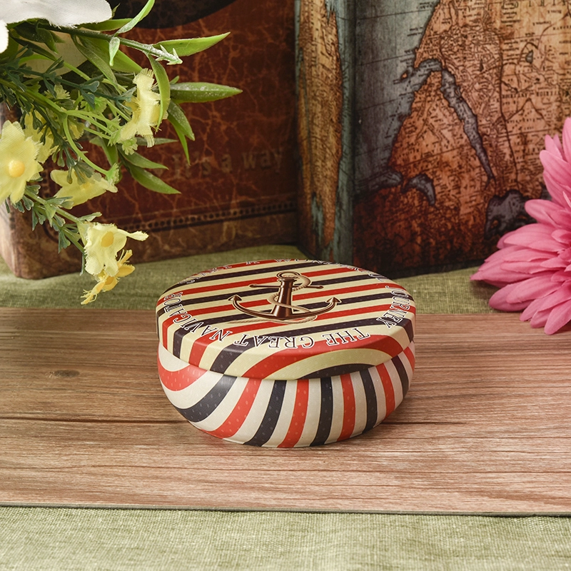 Colorful stripe custom round tin candle holders