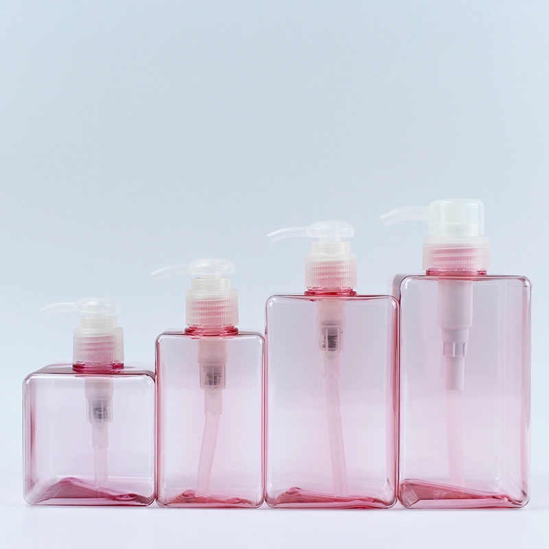 porcelana Venta al por mayor de plástico PETG vacío 150ml 250ml 280ml 450ml contenedor de bomba rosa botella de champú espumoso cuadrada transparente fabricante