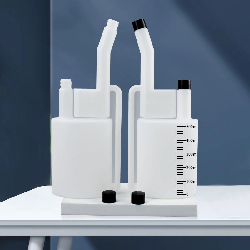 Custom HDPE 500ml / 17oz Twin Neck Measuring Bottle – Ideal for Laboratory, Chemical, Ink & Liquid Fertilizer Dispensing