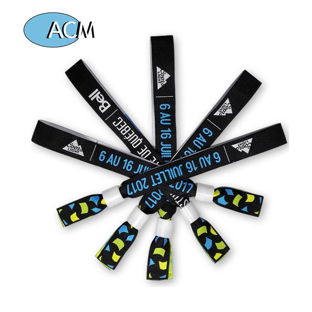 porcelana Pulsera de tela tejida de alta calidad Festival de poliéster personalizado de pulsera elástica para eventos fabricante