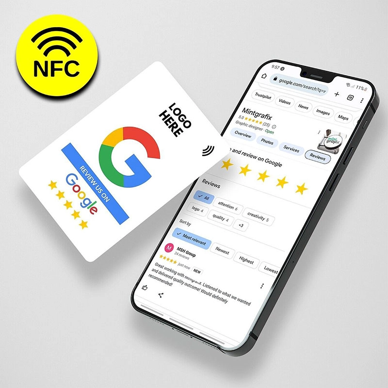 Китай Пользовательская печать Всплывающая карта Google Reviews Карта обзора Google Nfc Ntag213 215 216 Обзор карты Google производителя