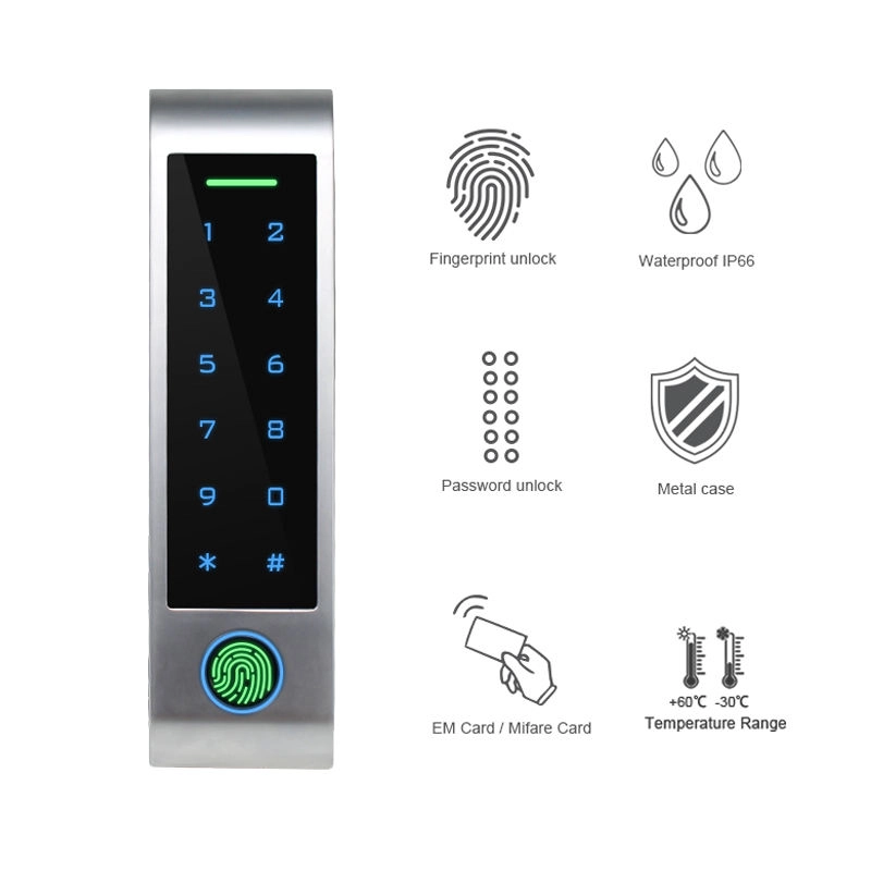 porcelana Controlador de acceso independiente de huella dactilar con tecla táctil de Metal IP66, teclado de Control de acceso RFID resistente al agua, cerradura de puerta sin llave fabricante