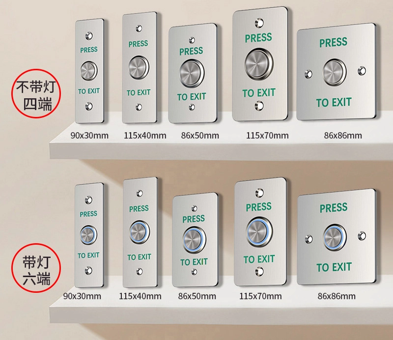 Bouton de sortie à l'épreuve des intempéries No Door Push Interrupteur en acier inoxydable