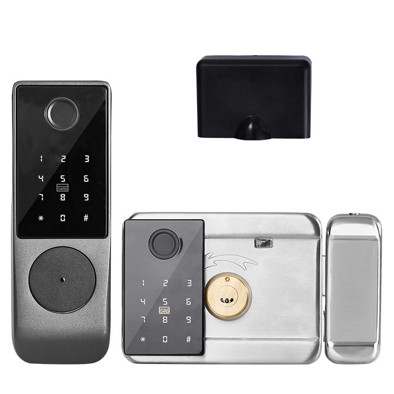 China Tuya Smart Outdoor Gate Door Lock Waterproof Double Fingerprint Digital Password RFID Card Keyless Entry WiFi Bluetooth manufacturer