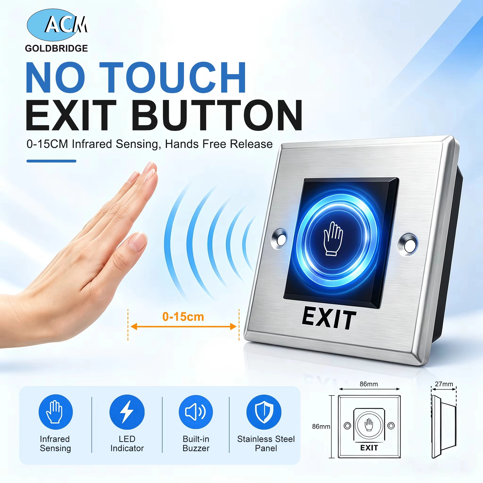 China 12V 24V Touchless Exit Button Indoor Access Control Switch with 433MHz Remote No Touch Electronic Lock Release Switch manufacturer