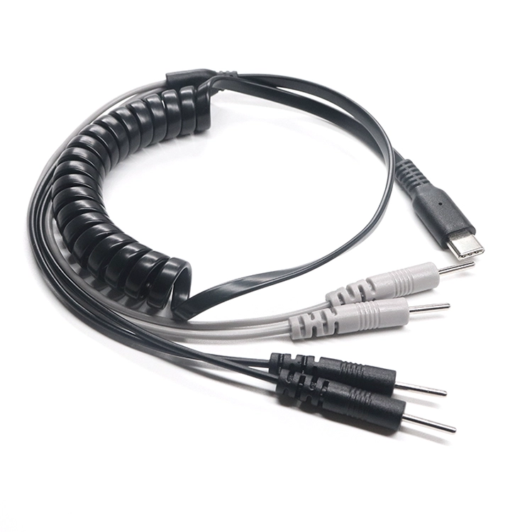 USB-C-Stecker auf 2,0-mm-Elektroden-Steckerstift-Anschlussdraht mit Federspiral-Spiralkabel