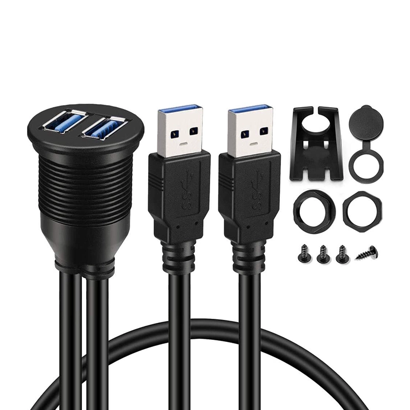 USB 3.0-Stecker auf Buchse mit zwei Anschlüssen für die Autohalterung, bündiges, wasserdichtes Verlängerungskabel