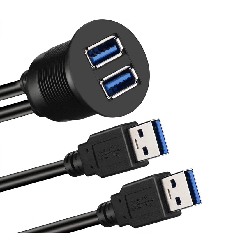 USB 3.0-Stecker auf Buchse mit zwei Anschlüssen für die Autohalterung, bündiges, wasserdichtes Verlängerungskabel